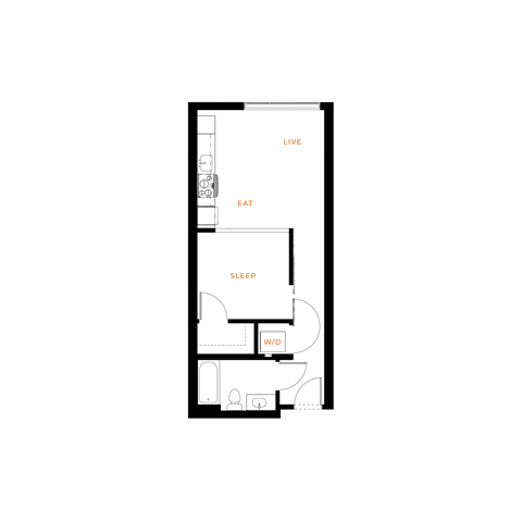 Floor plan for studio, 1 bath, 505 sqft